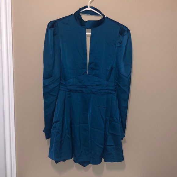 Dynamite Jodie Mock Neck Satin Short Romper - Picture 1 of 5